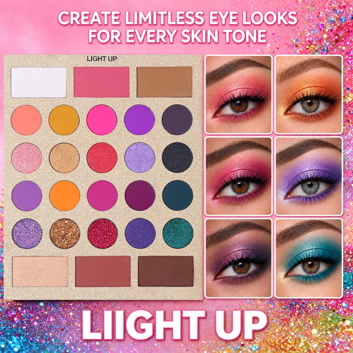 Professional 86 Colors Eyeshadow Palette with 15Pcs Makeup Brushes Set Matte Glitter Long Lasting Highly Pigmented Waterproof Contour Blush Powder Highlighter All in One