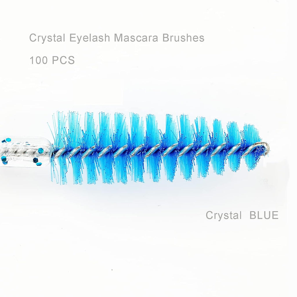 Glitter Spoolies Eyelash Brush Mascara Wands, Crystal Blue - 100PCS