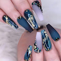 Long Stiletto Navy Blue Marble Press-On Nails – 24 Pieces