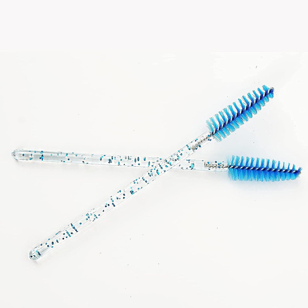 Glitter Spoolies Eyelash Brush Mascara Wands, Crystal Blue - 100PCS