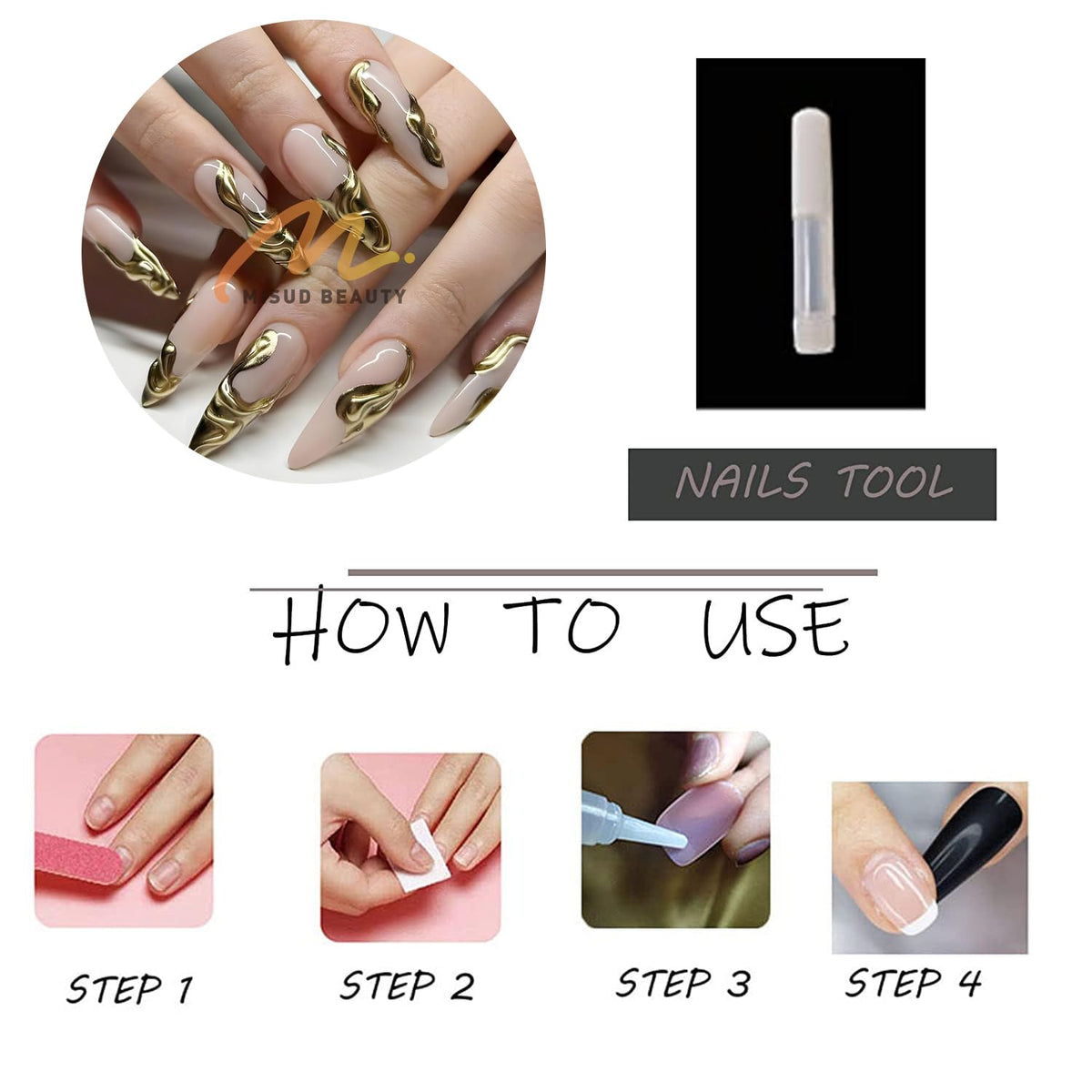 “Long Stiletto 3D Gold Chrome Press-On Nails – 24 Pieces”