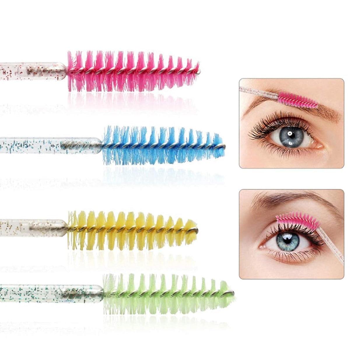 Glitter Spoolies Eyelash Brush Mascara Wands, Crystal Blue - 100PCS