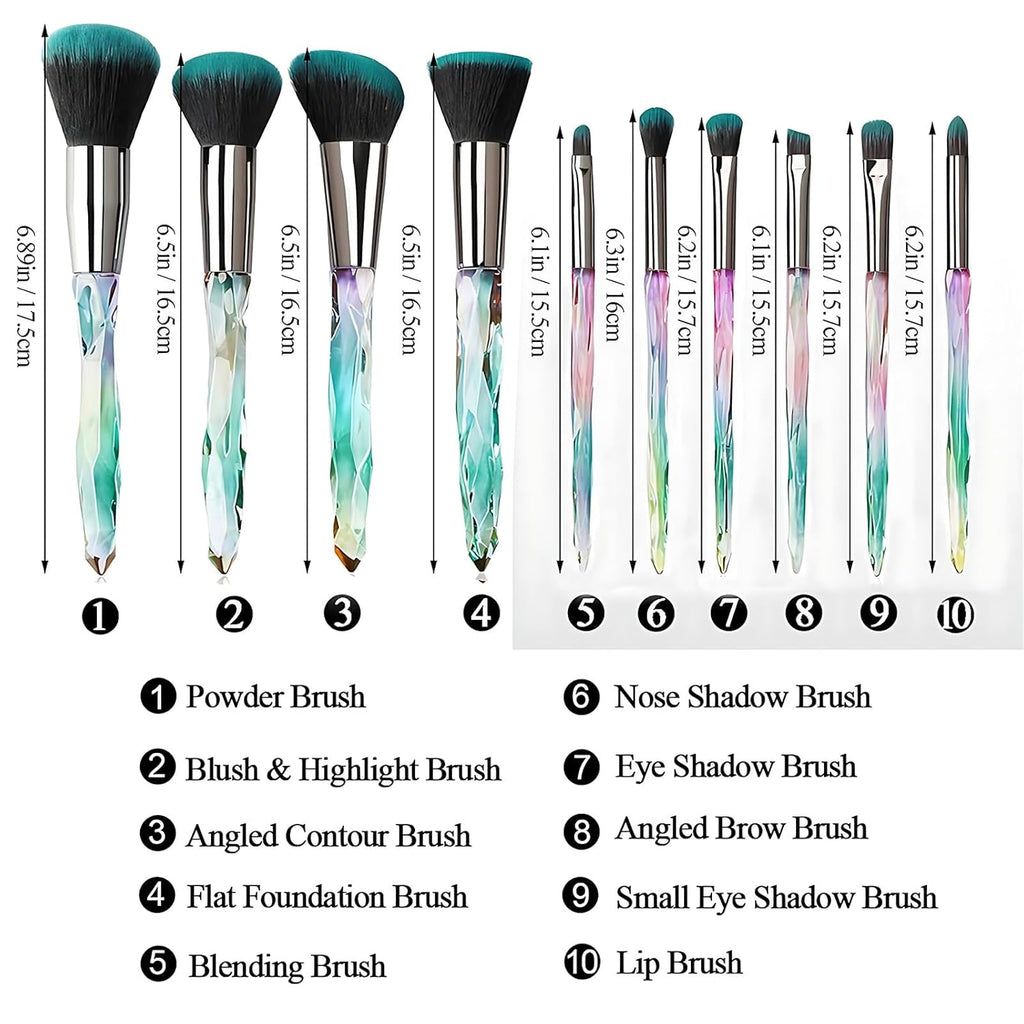 Makeup Brushes, 10PCS Crystal Makeup Brush Set for Girls Make Up