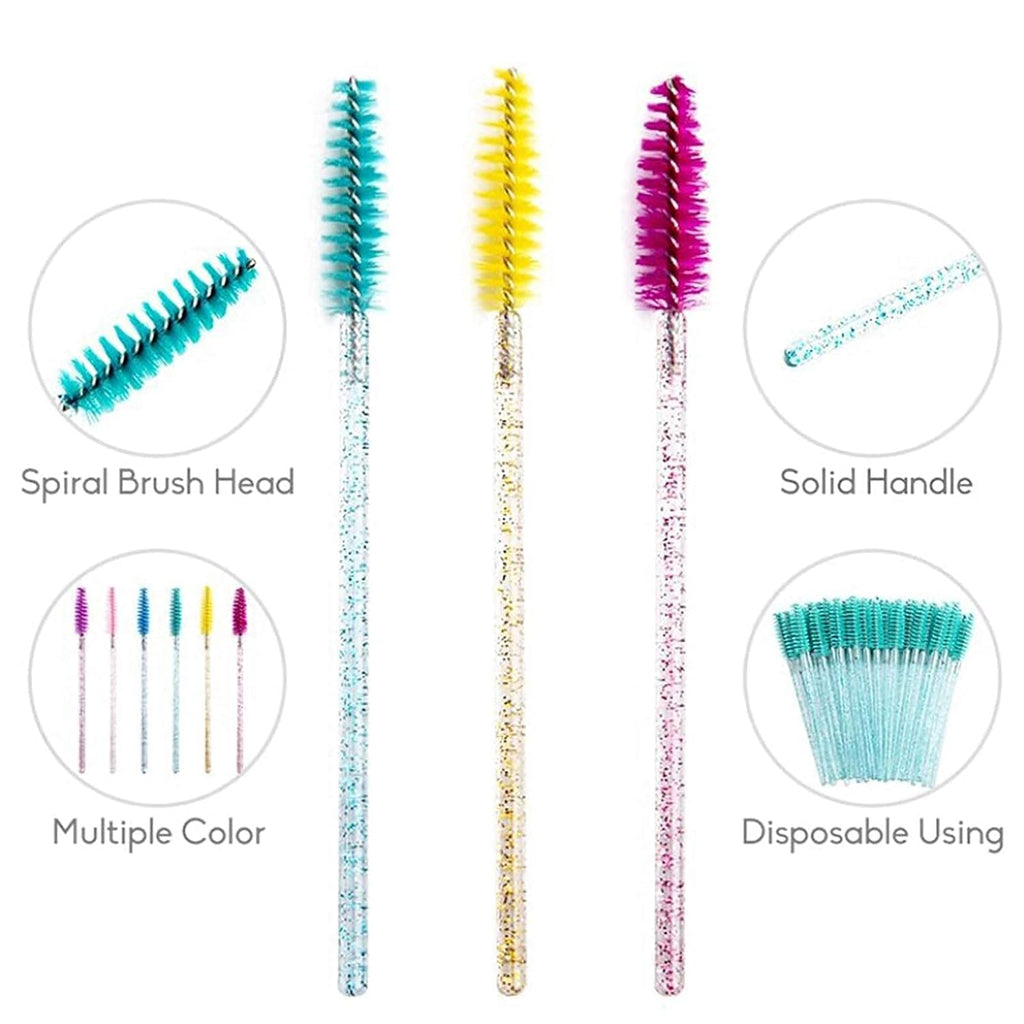 Glitter Spoolies Eyelash Brush Mascara Wands, Crystal Blue - 100PCS