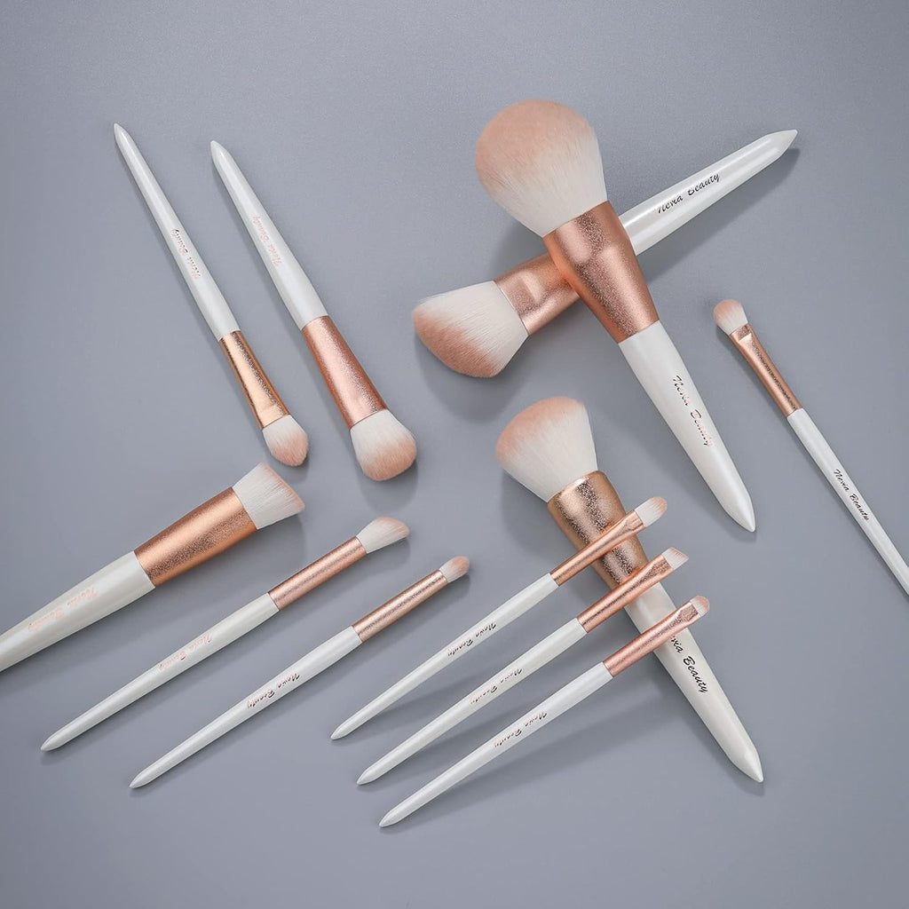 Makeup Brushes Set,  12Pcs Premium Eye Shadow, Eyebrows, Eyeliner, Concealer, Lip Liner，Foundation Makeup Brush White Travel Makeup Set,Cruelty-Free Synthetic Fiber Bristles